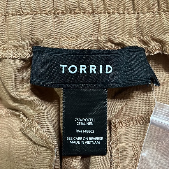 Torrid Pants Sz 18R  Relaxed Taper Studio Linen Blend High Rise Cargo Tobacco - Picture 6 of 8